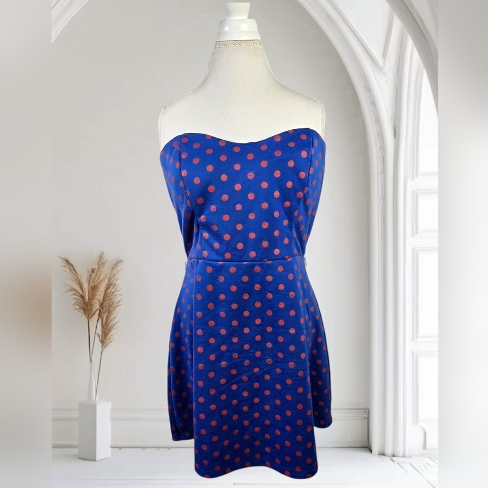 Dots Blue Strapless Polka Dot Dress